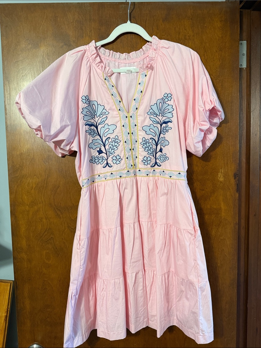 Girls' Pink Embroidered Tiered Dress